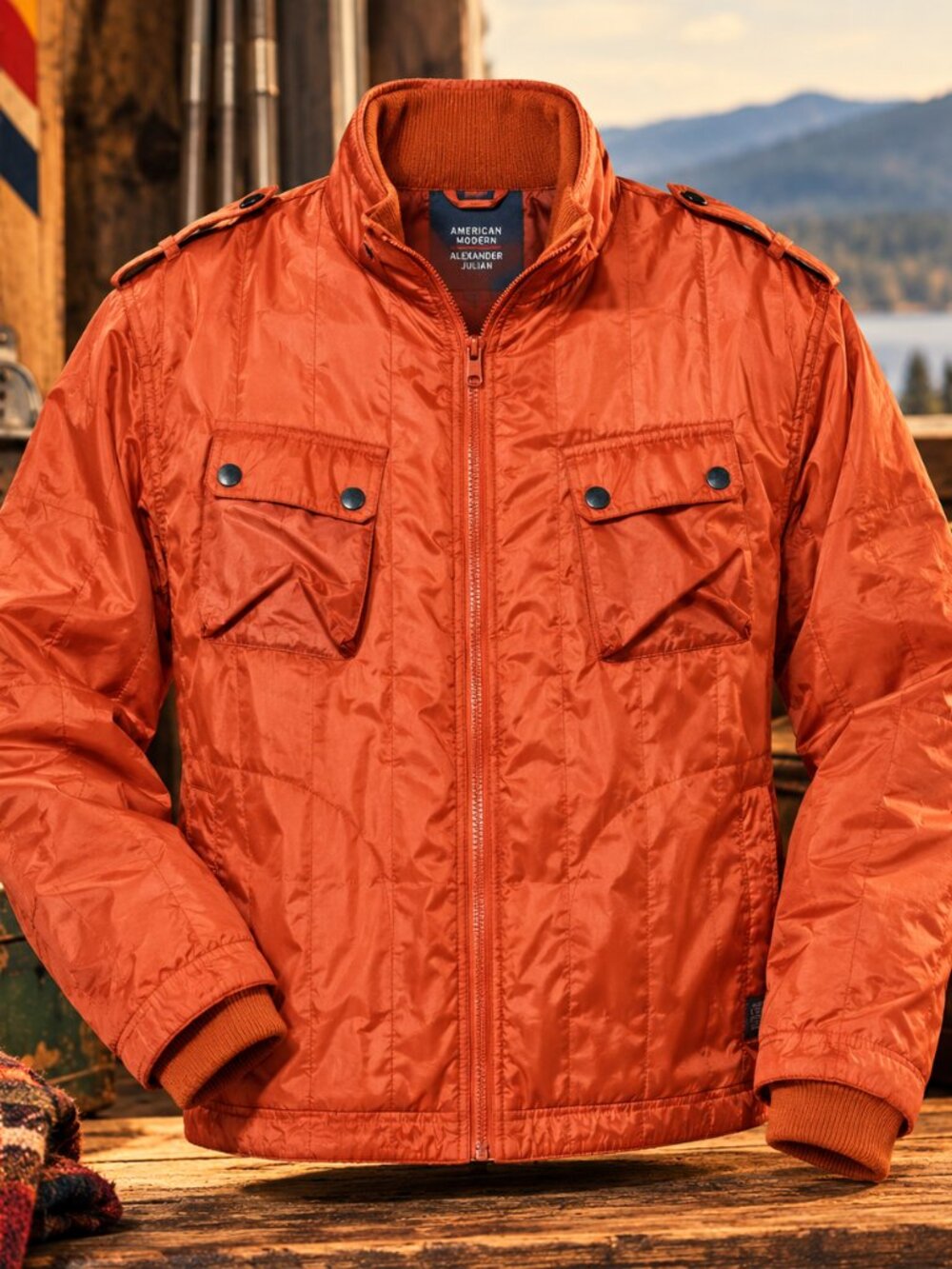 American Modern Alexander Julian Mens L M 40 Orange Nylon Field Jacket Utility
